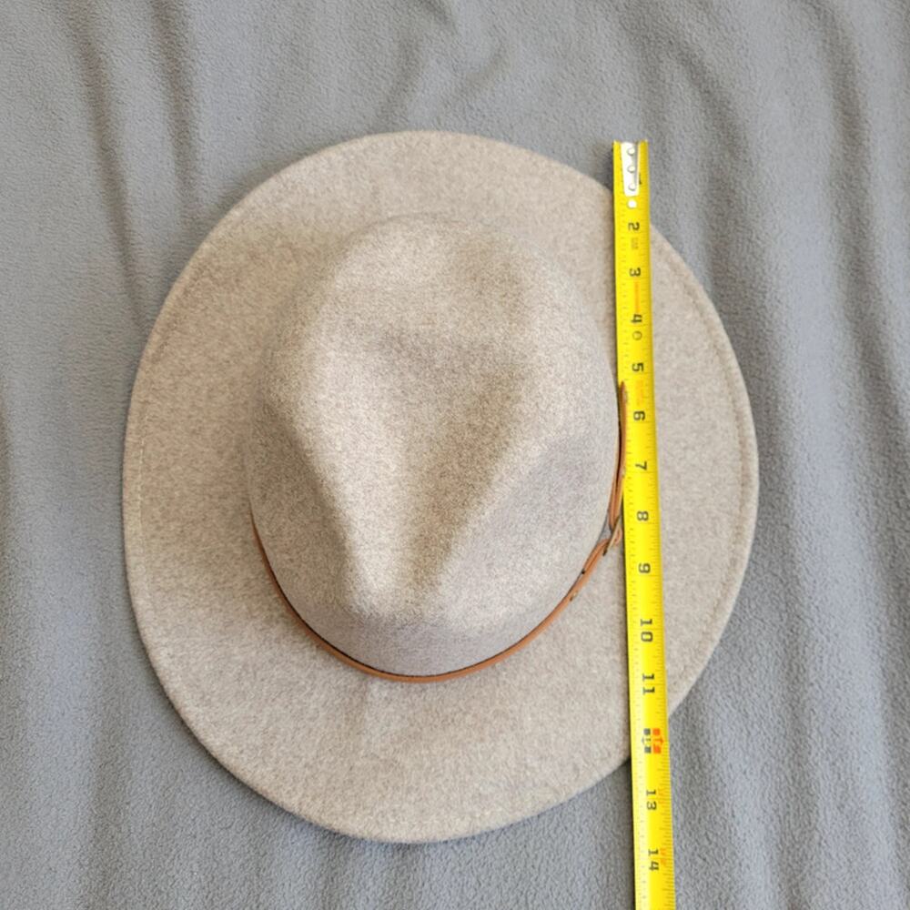 Beige Wool Blend Fedora Hat Thin Strap Classic Style Project Hat Asymetric - Picture 11 of 13